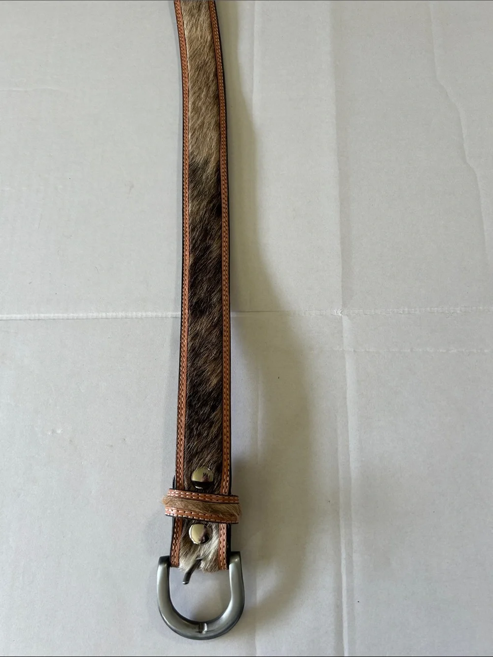 MONTANA SILVERSMITHS VINTAGE WESTERN CALF HAIR COWHIDE LEATHER BELT SZ 32